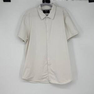 BYLT Premium Basics Mens XL Executive Fit Short Sleeve Button Up Shirt Off White
